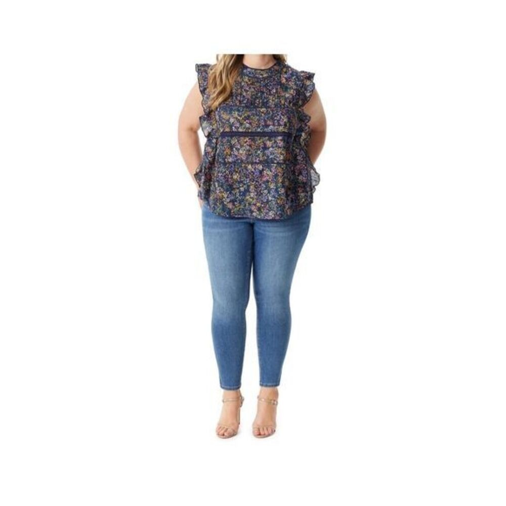 Jessica Simpson Womens Floral 4X Plus Ruby Flutter Woven Short Sleeve Top Summer